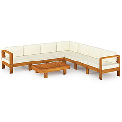 vidaXL Salon de jardin 8 pcs avec coussins blanc crème Bois d'acacia