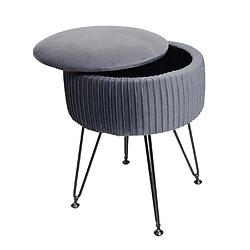 Avis Mendler Pouf HWC-K47 compartiment de rangement Ø 33cm aspect velours ~ gris clairs piètement noir