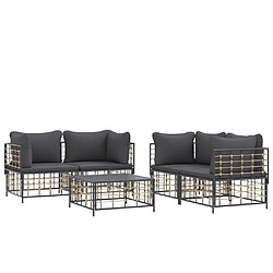 Avis Maison Chic Salon de jardin 5 pcs + coussins - Mobilier/Meubles de jardin - Table et chaises d'extérieur anthracite résine tressée -MN90141