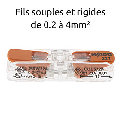 Avis Lot de 10 bornes à levier S221 In Line - conducteurs souples et rigides 4mm² - Wago