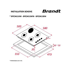 Brandt Plaque mixte BPE3411XM, 58 cm, Thermocouples, Allumage une mai