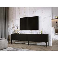 3XELIVING Meuble TV en couleur Noir mat / Noir brillant avec pieds droits en noir, D: l : 170 cm, H : 52 cm, P : 32 cm