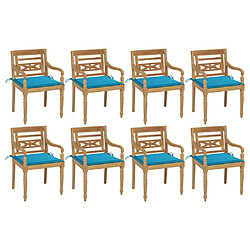 vidaXL Chaises Batavia avec coussins lot de 8 Bois de teck solide