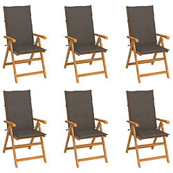 vidaXL Chaises de jardin lot de 6 avec coussins taupe Bois teck massif