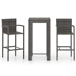 Maison Chic Jeu de bar de jardin 3 pcs avec accoudoirs,Mobilier d'extérieur Résine tressée Gris -GKD807916