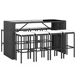 Avis Maison Chic Ensemble de bar de jardin 9 pcs et coussins,Table + chaises + coussins d'extérieur noir poly rotin -GKD566718