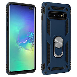 Avizar Coque Galaxy S10 Plus Bi matière Rigide et Souple Bague Support Vidéo bleu nuit