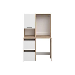 Vente-Unique Meuble pour machine à laver avec penderie et placards - Naturel clair et blanc - L111 x H184 cm - ERKANO