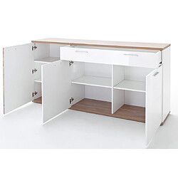 Pegane Buffet coloris blanc brillant mat et chêne massif - Longueur 180 x Hauteur 86 x Profondeur 43 cm