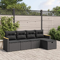 Maison Chic Ensemble de 5 Tables et chaises d'extérieur avec coussins,Salon de jardin noir résine tressée -GKD842623