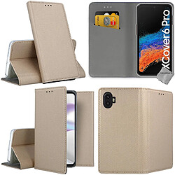 Htdmobiles Housse pour Samsung Galaxy Xcover 6 Pro - etui coque pochette portefeuille + verre trempe - OR MAGNET