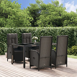 vidaXL Ensemble à manger de jardin coussins 5pcs Noir Résine tressée