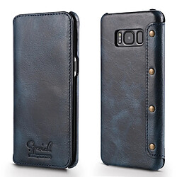 Wewoo Housse Coque Pour Galaxy S8 Plus Denior Oil Wax Cuir de vachette Étui en à rabat horizontal simple avec fentes cartes et portefeuille bleu foncé