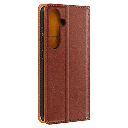 Avizar Housse Portefeuille pour Samsung Galaxy S24 Cuir Véritable Marron