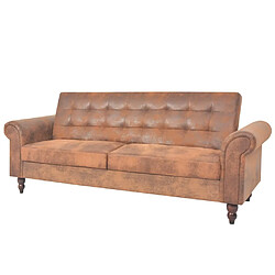 Maison Chic Canapé à 2 places,Sofa de Salon,Canapé droit convertible accoudoir daim synthétique marron -GKD270656