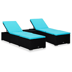 Maison Chic Lot de 3 Bain de soleil, Chaises longues de jardin table à thé Résine tressée Noir -GKD89785