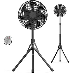 (Trépied 10", Noir) Ventilateur sur Pied Portable avec Télécommande (Ventilateur de Camping Rechargeable Pliable) 10000mAh, avec Trépied Détachable, Ventilateur sur Pied Silencieux Réglable à 4 Vitesses