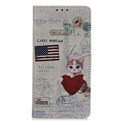 Etui en PU impression de motifs chat tenant coeur pour votre Samsung Galaxy A21s