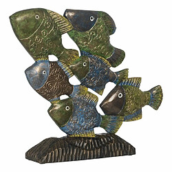 BigBuy Home Figurine Décorative Bleu Marron Vert Poissons 60 x 11,5 x 52 cm