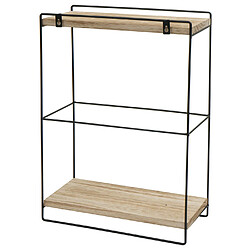 Mendler Etagère murale HWC-K77, étagère suspendue Etagère de cuisine, bois massif métal industriel 2 étagères 50x35x17cm ~ naturel pas cher