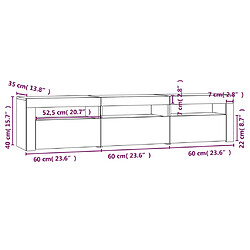 vidaXL Meuble TV avec lumières LED Blanc 180x35x40 cm pas cher