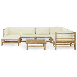 Maison Chic Salon de jardin 8 pcs + coussins - Mobilier/Meubles de jardin - Table et chaises d'extérieur blanc crème Bambou -MN47865