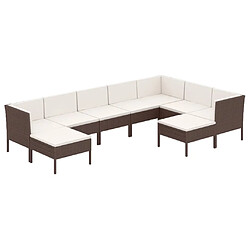 Maison Chic Salon de jardin 9 pcs + coussins - Mobilier/Meubles de jardin - Table et chaises d'extérieur Résine tressée Marron -MN30504