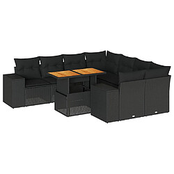 vidaXL Salon de jardin 9 pcs avec coussins noir résine tressée