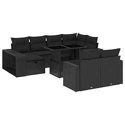 vidaXL Salon de jardin 11 pcs avec coussins noir résine tressée