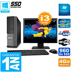 PC DELL 3020 SFF Ecran 19" Core I3-4130 RAM 4Go Disque Dur 960 Go SSD Wifi W7 - Occasion