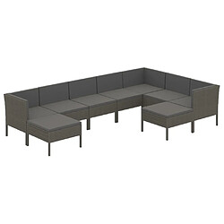 vidaXL Salon de jardin 9 pcs avec coussins Résine tressée Gris