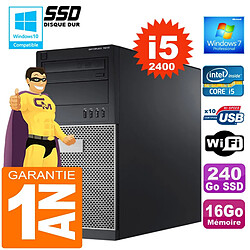 PC Tour DELL 7010 Core I5-2400 Ram 16Go Disque 240 Go SSD Graveur DVD Wifi W7 - Occasion