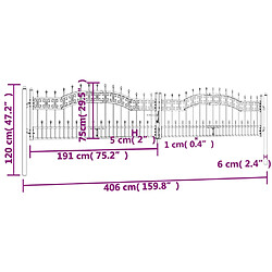 vidaXL Portail et sommet de lance Noir 406x120 cm Acier enduit poudre pas cher