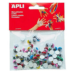 APLI Sachet de 100 yeux mobiles ovale avec cils couleurs assorties adhésif assorties