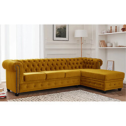 Lisa Design William - canapé Chesterfield d'angle droit - 4 places - en velours William - canapé Chesterfield d'angle droit - 4 places - en velours - Jaune