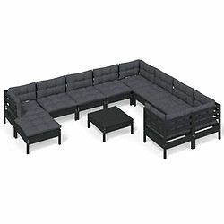 Maison Chic Salon de jardin 11pcs + coussins - Mobilier/Meubles de jardin - Table et chaises d'extérieur Noir Bois de pin -MN87039