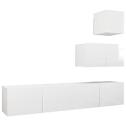 Maison Chic Ensemble de meubles TV 4 pcs | Banc TV Moderne pour salon | Meuble de Rangement - Blanc brillant Aggloméré -MN97780