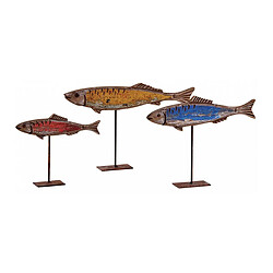 Aubry Gaspard Poissons colorés en bois sur pieds (Lot de 3).