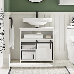 SoBuy BZR61-W Meuble sous Lavabo, Meuble de Salle de Bain, Placard de Rangement, Armoire Salle de Bain et Porte de Grange