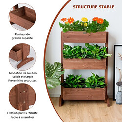 Helloshop26 Etagères à plantes en bois à 3 niveau amovibles hauteur et inclinaison ajustable multifonctions intérieur/extérieur 105 cm brun 20_0008561