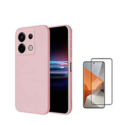 NIS Kit de film de verre à couverture complète 5D + couverture en silicone Redmi Note 13 Pro 4G rose