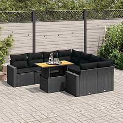 vidaXL Salon de jardin 9 pcs avec coussins noir résine tressée