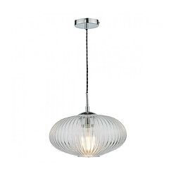 Luminaire Center Suspension Edmond Chrome poli,verre côtelé 1 ampoule 24,5cm