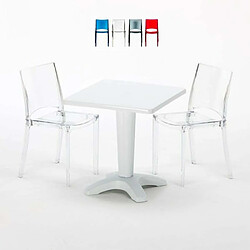 Table et 2 chaises colorées polycarbonate extérieurs Grand Soleil Caffè, Chaises Modèle: B-Side Transparent, Couleur de la table: Blanc