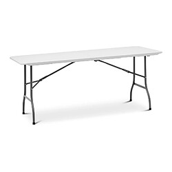 Helloshop26 Table pliante de jardin d'extérieur traiteur (180 x 75 x 74 cm, capacité de charge : 150 kg, acier, polyéthylène (pe-hd), coloris : blanc) 14_0004485