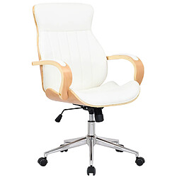 Decoshop26 Fauteuil de bureau avec roulettes synthétique blanc et bois clair hauteur réglable BUR10466