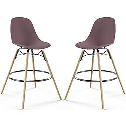 ICONIK INTERIOR Tabouret de Bar - Design Scandinave - Pieds en Bois - Lot de 2 - Skögur Taupe