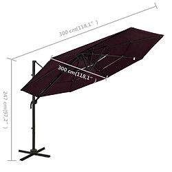 vidaXL Parasol de jardin à 4 niveaux mât en aluminium rouge bordeaux pas cher