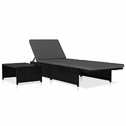 Acheter Maison Chic Lot de 2 Chaises longues avec table | Bain de soleil Relax | Transat Résine tressée Noir -GKD13953