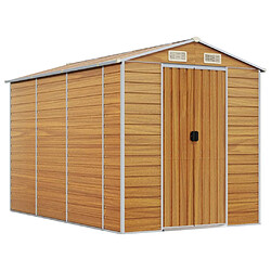 Helloshop26 Abri de jardin cabane cabanon maison de stockage remise extérieur hangar outils robuste clair 191 x 300 x 198 cm acier galvanisé marron 02_0022290